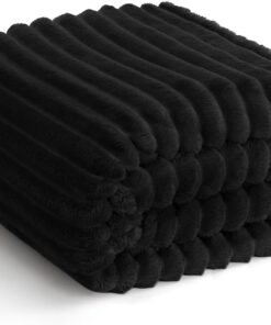 Cozy Lux Black Ribbed Fleece Throw Blanket