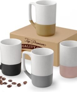 Set of 4 Ceramic Coffee Mugs, Microwave Safe