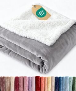 Reversible Sherpa Fleece Blanket Throw Grey