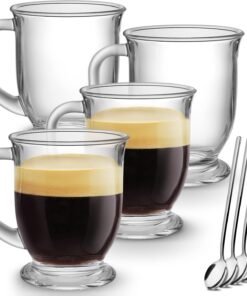 Glass Coffee Mugs Set of Four with Handles