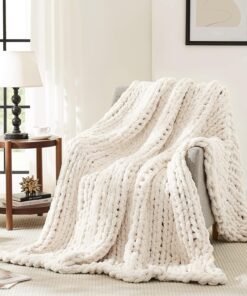Ivory Chunky Knit Throw Blanket for Couch
